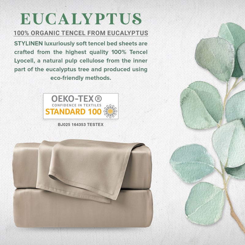 Stylinen 100% Organic Eucalyptus Bed Sheets King Size 4 Piece Set, Tencel Lyocell, Silky Soft & Smooth, Breathable, 16 Inch Deep Pockets, 1 Fitted, 1 Flat, 2 Pillowcases (King, Sand) - Image 2